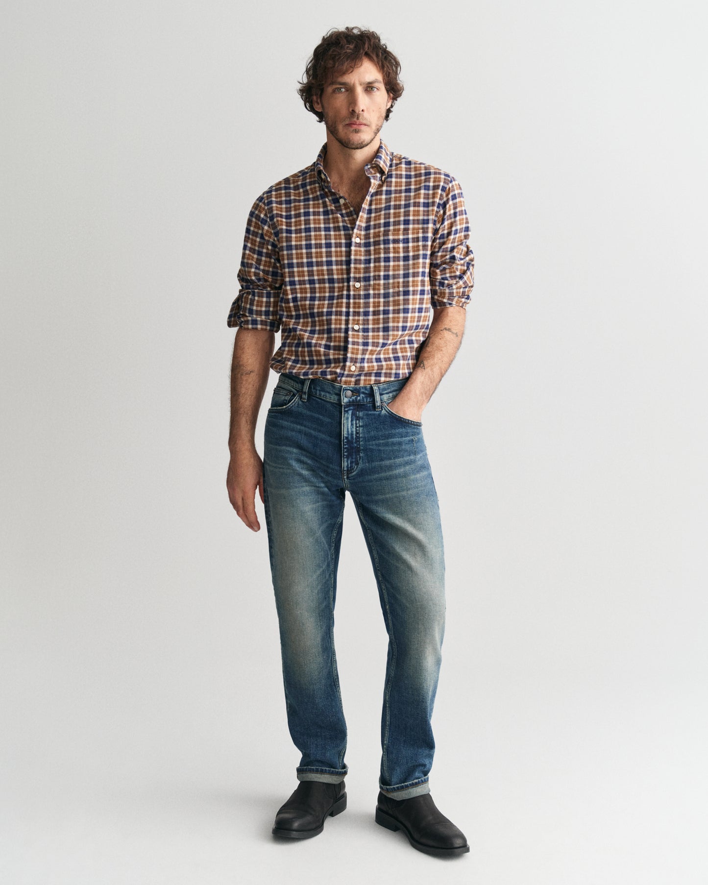 CACOA, REG LIGHT TWILL CHECK SHIRT BY GANT AU.