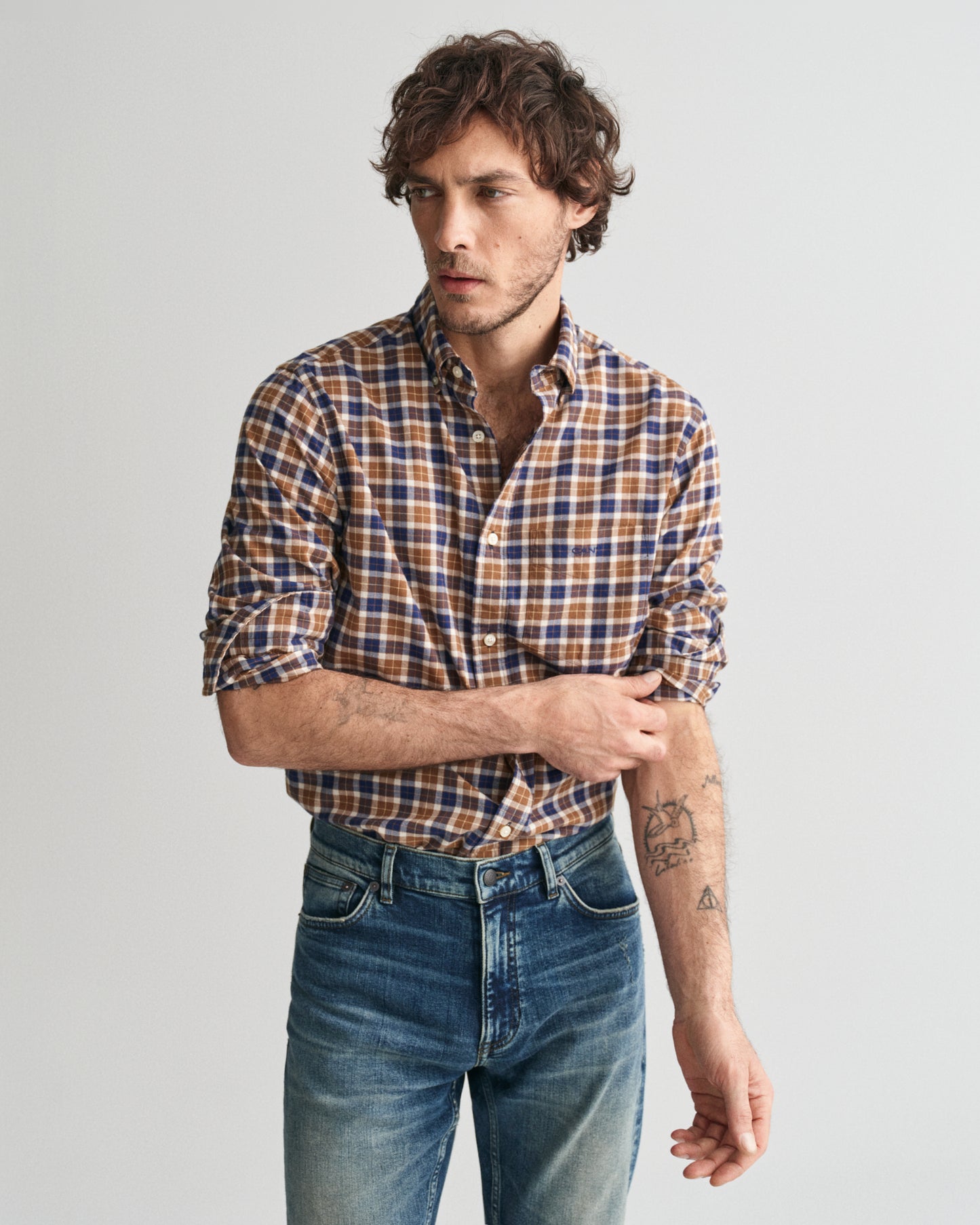 CACOA, REG LIGHT TWILL CHECK SHIRT, FRONT-VIEW BY GANT AU.