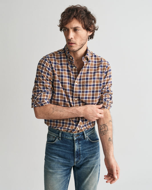 CACOA, REG LIGHT TWILL CHECK SHIRT, FRONT-VIEW BY GANT AU.