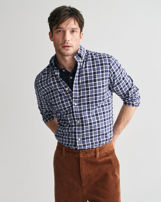 SAILOR NAVY, REG LIGHT TWILL CHECK SHIRT, FRONT-VIEW BY GANT AU.
