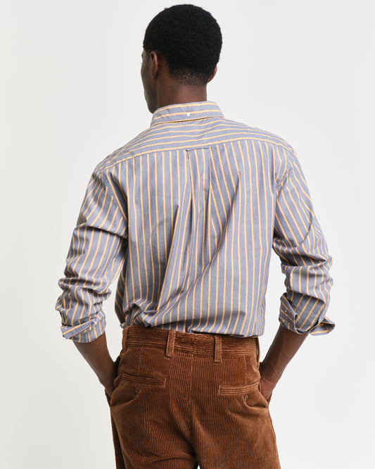 DUSTY NAVY, REG ARCHIVE POPLIN STRIPE SHIRT, BACK-VIEW BY GANT AU.