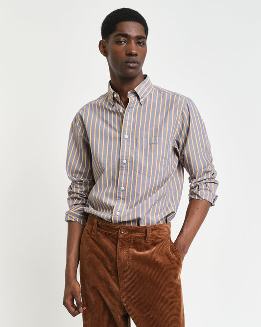 DUSTY NAVY, REG ARCHIVE POPLIN STRIPE SHIRT, FRONT-VIEW BY GANT AU.