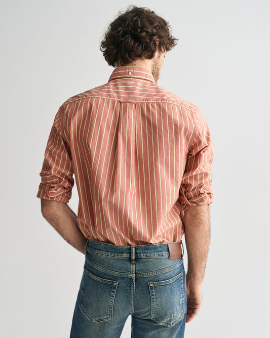 IRON RED, REG ARCHIVE POPLIN STRIPE SHIRT, BACK-VIEW BY GANT AU.