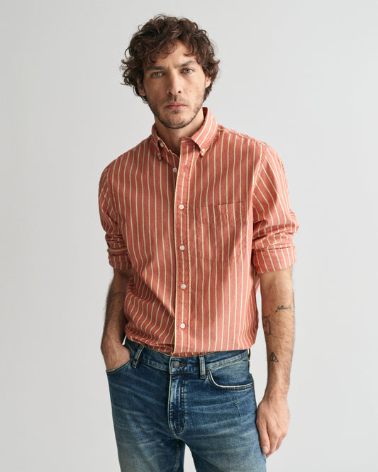 IRON RED, REG ARCHIVE POPLIN STRIPE SHIRT, FRONT-VIEW BY GANT AU.