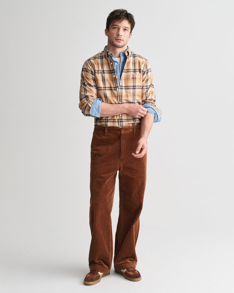 CARAMEL BEIGE, REG JASPE FLANNEL PLAID SHIRT BY GANT AU.