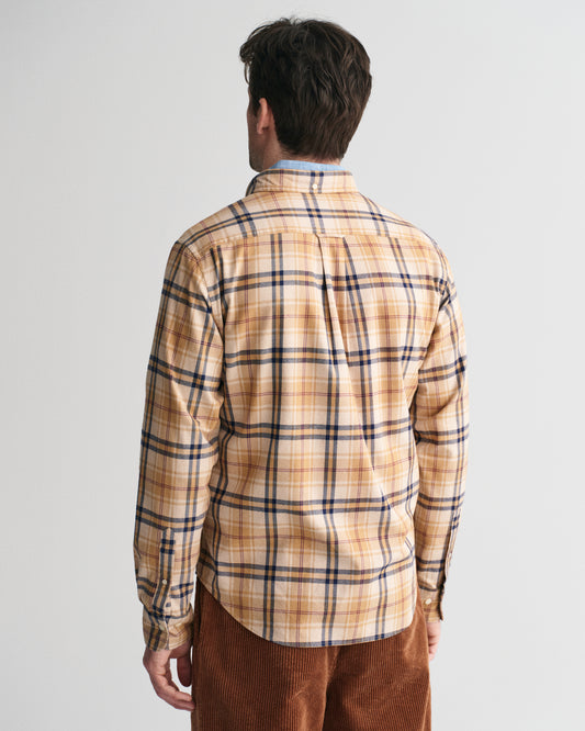 CARAMEL BEIGE, REG JASPE FLANNEL PLAID SHIRT, BACK-VIEW BY GANT AU.