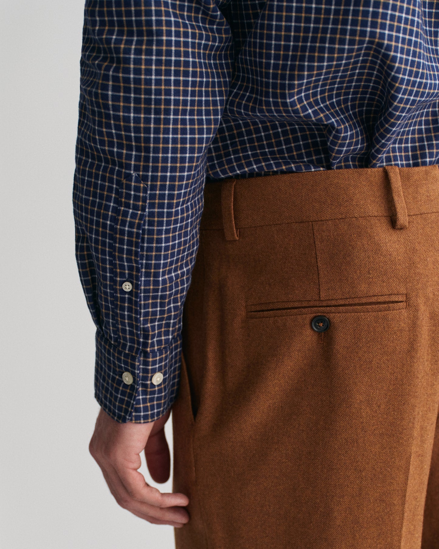 MODEL WEARING REG JASPE TATTERSALL SHIRT
