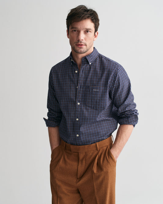 PERSIAN BLUE, REG JASPE TATTERSALL SHIRT, FRONT-VIEW BY GANT AU.