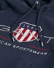 EVENING BLUE, ARCHIVE SHIELD HOODIE, CLOSE-UP BY GANT AU.