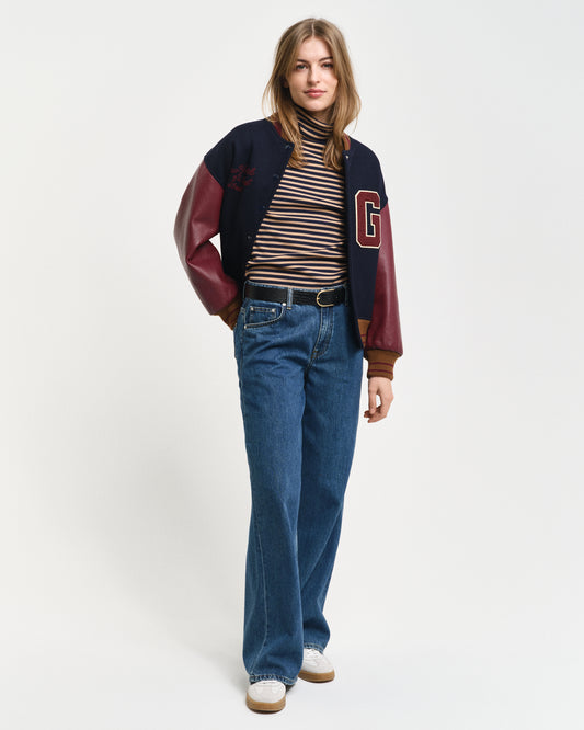 CARAMEL BEIGE, SLIM STRIPED RIBBED TURTLENECK BY GANT AU.