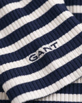 EVENING BLUE, SLIM STRIPED RIBBED TURTLENECK, CLOSE-UP BY GANT AU.