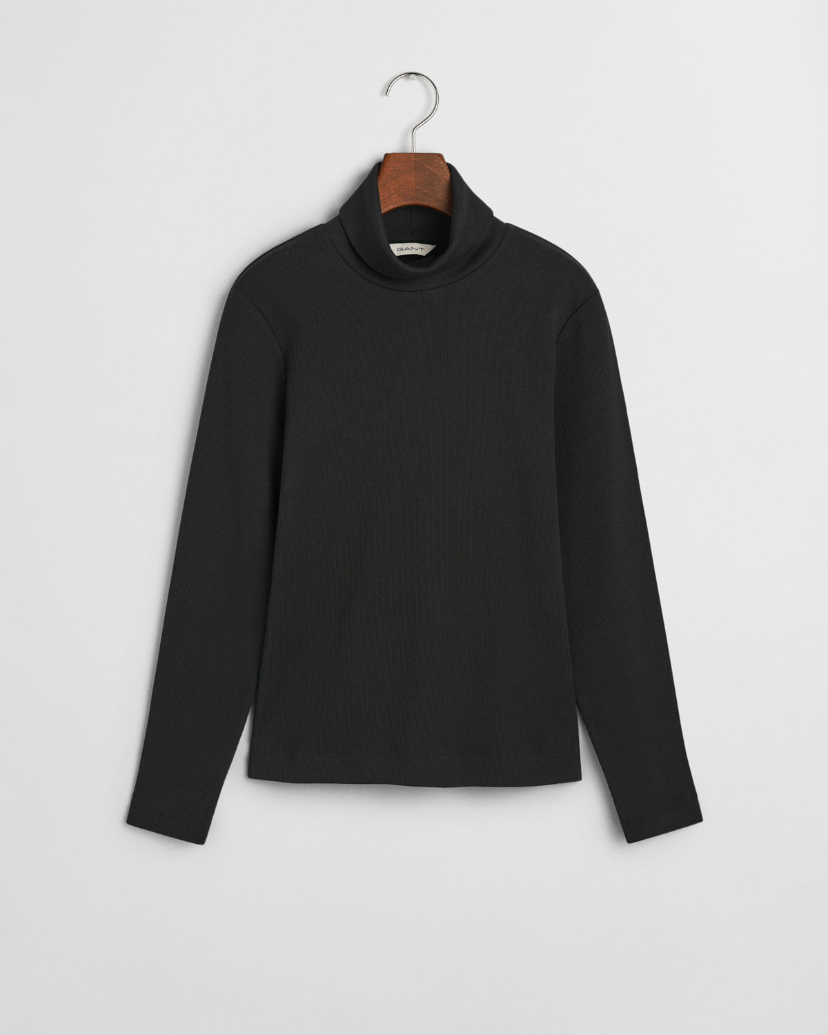BLACK, SLIM RIB TURTLENECK, FLAT-LAY BY GANT AU.