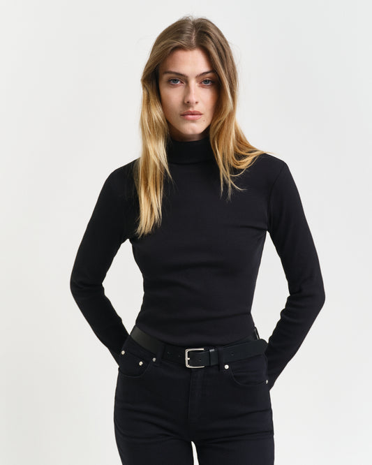 BLACK, SLIM RIB TURTLENECK, FRONT-VIEW BY GANT AU.