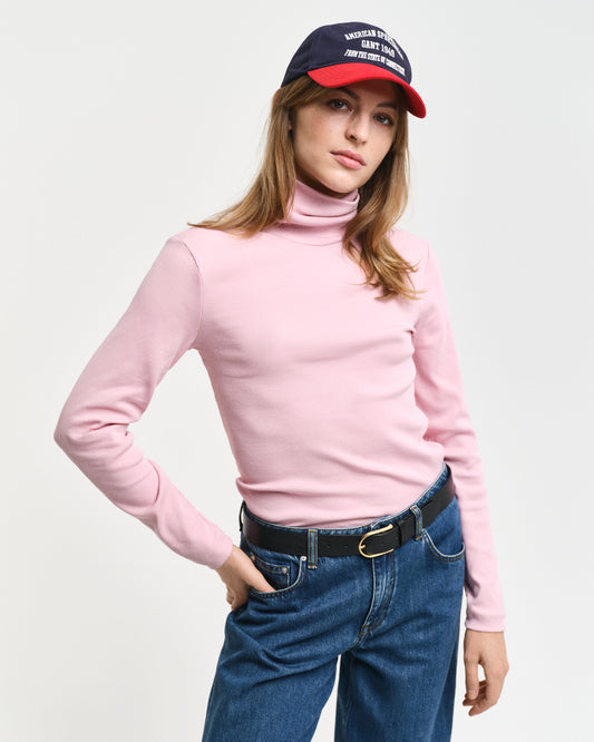 DUSTY PINK, SLIM RIB TURTLENECK, FRONT-VIEW BY GANT AU.