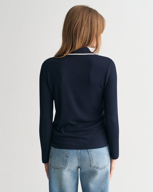 EVENING BLUE, SLIM RIB LS POLO, BACK-VIEW BY GANT AU.