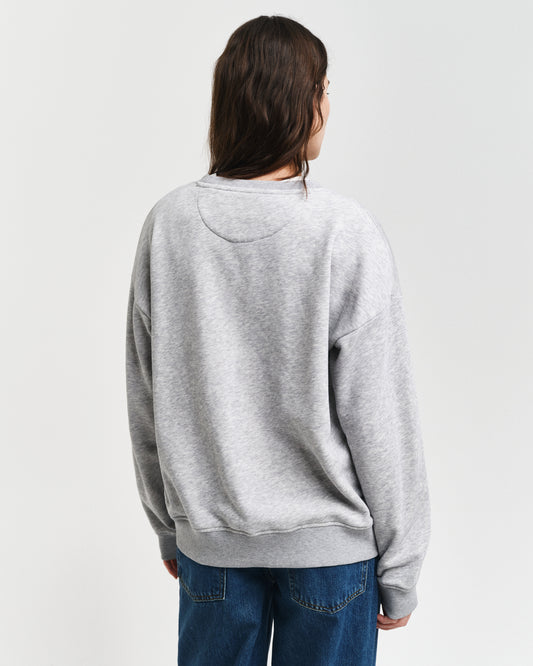 LIGHT GREY MELANGE, SHIELD C-NECK SWEAT, BACK-VIEW BY GANT AU.