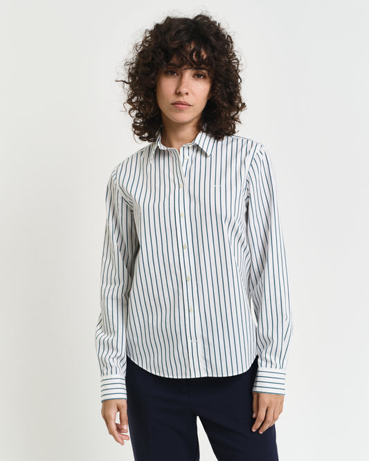 DEEP FOREST, REG CLASSIC POPLIN STRIPED SHIRT, FRONT-VIEW BY GANT AU.