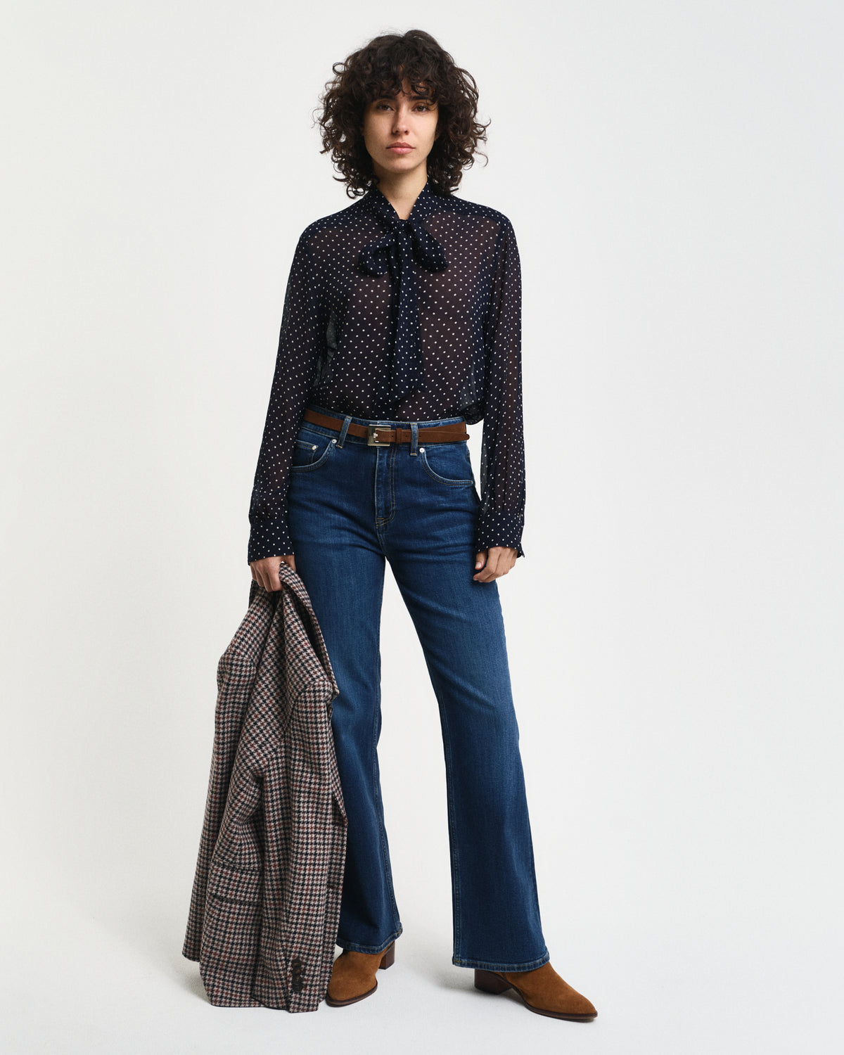 EVENING BLUE, REG DOT PRINT BOW BLOUSE BY GANT AU.