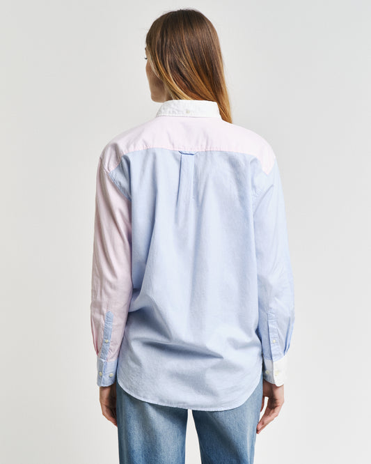 MUTED BLUE, REL PATCHWORK BD SHIRT, BACK-VIEW BY GANT AU.