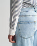 MODEL WEARING REG CONTRAST COLLAR STRIPED SHIRT