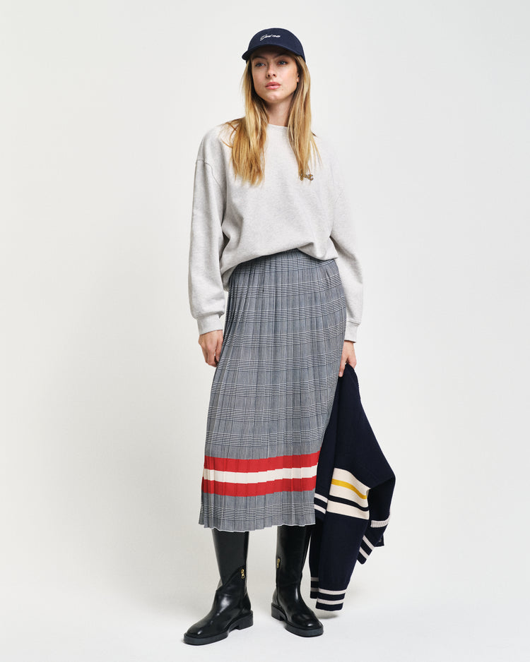 EVENING BLUE, CHECK PRINT PLEATED SKIRT BY GANT AU.