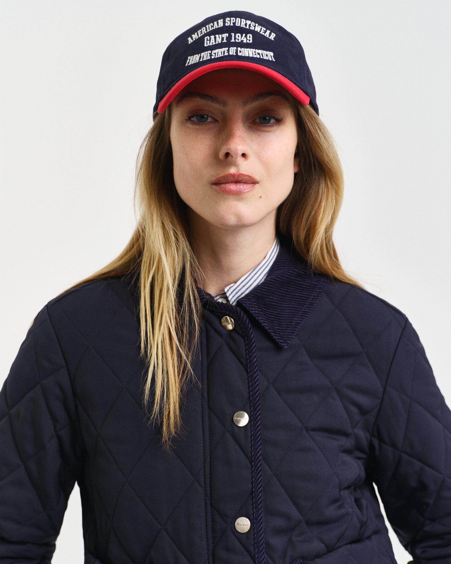 EVENING BLUE, QUILTED CORD DETAILED JACKET, CLOSE-UP BY GANT AU.