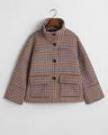 COLLEGE BLUE, CHECKED CROPPED WOOL JACKET, FLAT-LAY BY GANT AU.