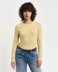BURNT WHEAT, STRETCH COTTON CABLE C-NECK, FRONT-VIEW BY GANT AU.