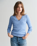 CLEAR SKY, STRETCH COTTON CABLE V-NECK, FRONT-VIEW BY GANT AU.