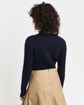 EVENING BLUE, STRETCH COTTON CABLE CARDIGAN, BACK-VIEW BY GANT AU.