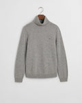 GREY MELANGE, EXTRAFINE LAMBSWOOL BLEND ROLLNECK, FLAT-LAY BY GANT AU.