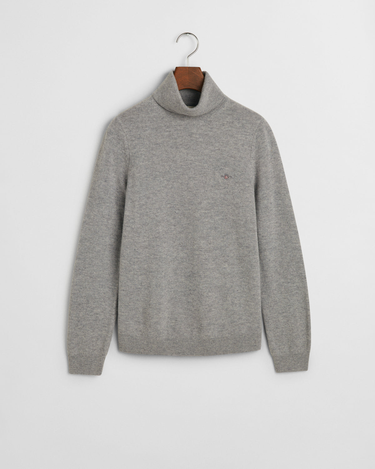 GREY MELANGE, EXTRAFINE LAMBSWOOL BLEND ROLLNECK, FLAT-LAY BY GANT AU.