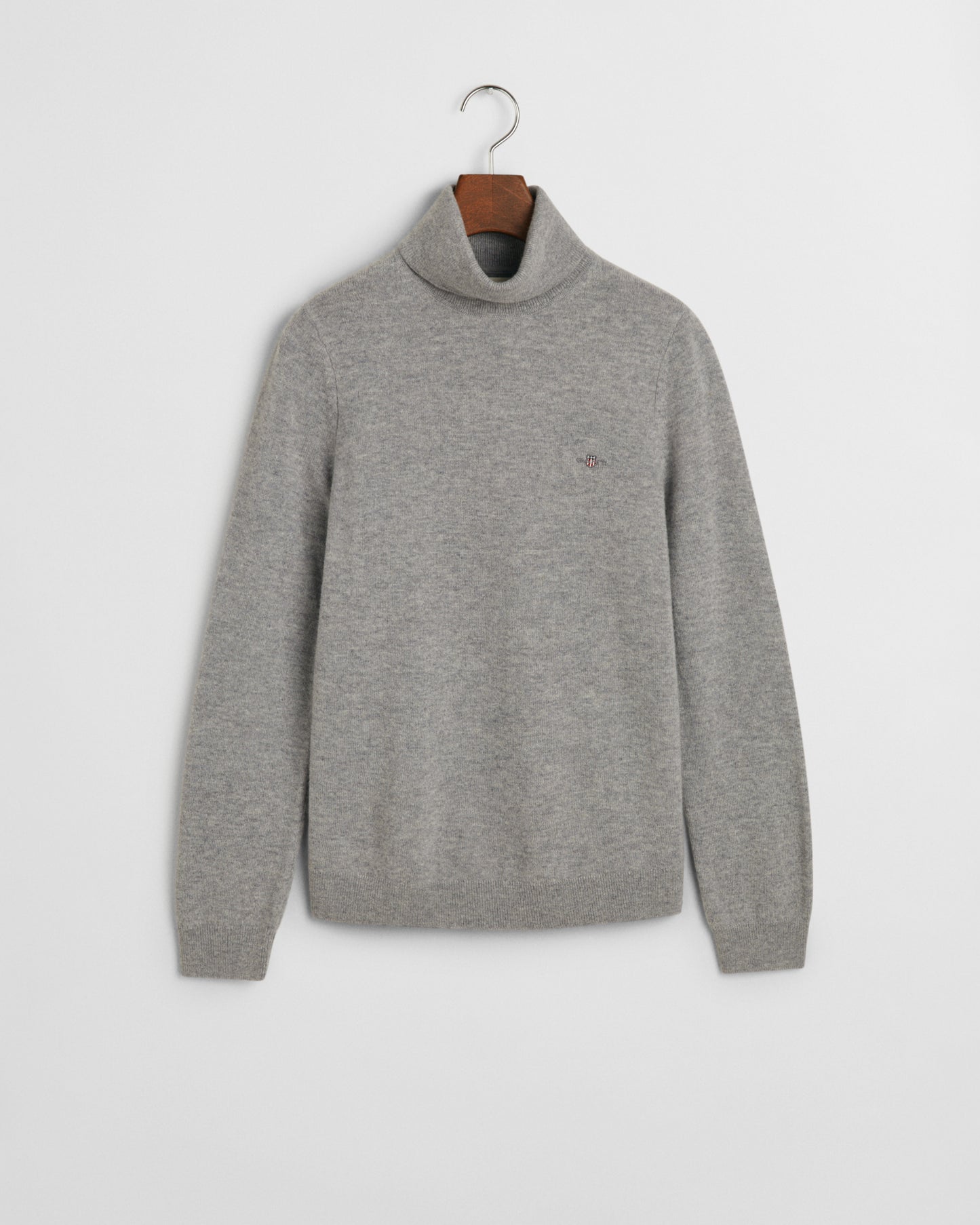 GREY MELANGE, EXTRAFINE LAMBSWOOL BLEND ROLLNECK, FLAT-LAY BY GANT AU.