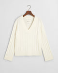 CREAM, WIDE RIBBED WOOL V-NECK, FLAT-LAY BY GANT AU.