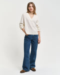 CREAM, WIDE RIBBED WOOL V-NECK BY GANT AU.