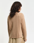 CARAMEL BEIGE, WIDE RIBBED WOOL V-NECK, BACK-VIEW BY GANT AU.