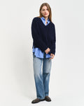 EVENING BLUE, WIDE RIBBED WOOL V-NECK BY GANT AU.