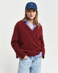 PLUMPED RED, WIDE RIBBED WOOL V-NECK, FRONT-VIEW BY GANT AU.