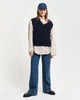 EVENING BLUE, WIDE RIBBED WOOL V-NECK VEST BY GANT AU.
