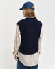 EVENING BLUE, WIDE RIBBED WOOL V-NECK VEST, BACK-VIEW BY GANT AU.