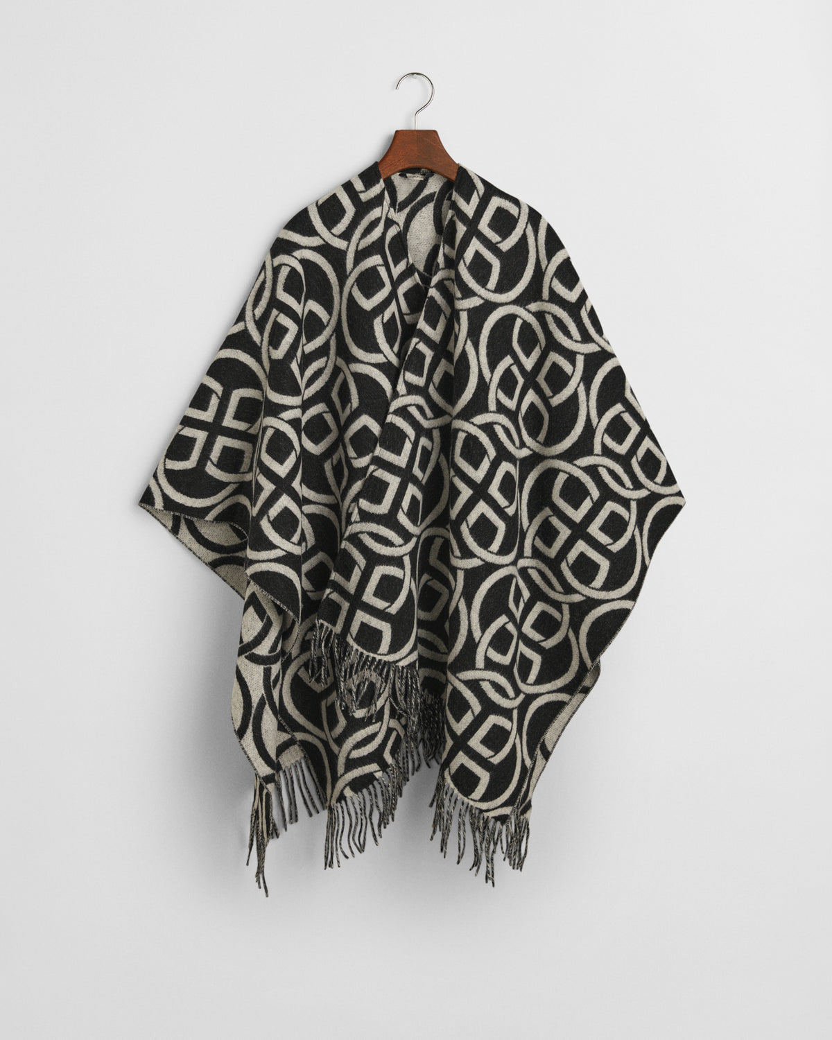 BLACK, G PATTERN WOOL PONCHO, FRONT-VIEW BY GANT AU.