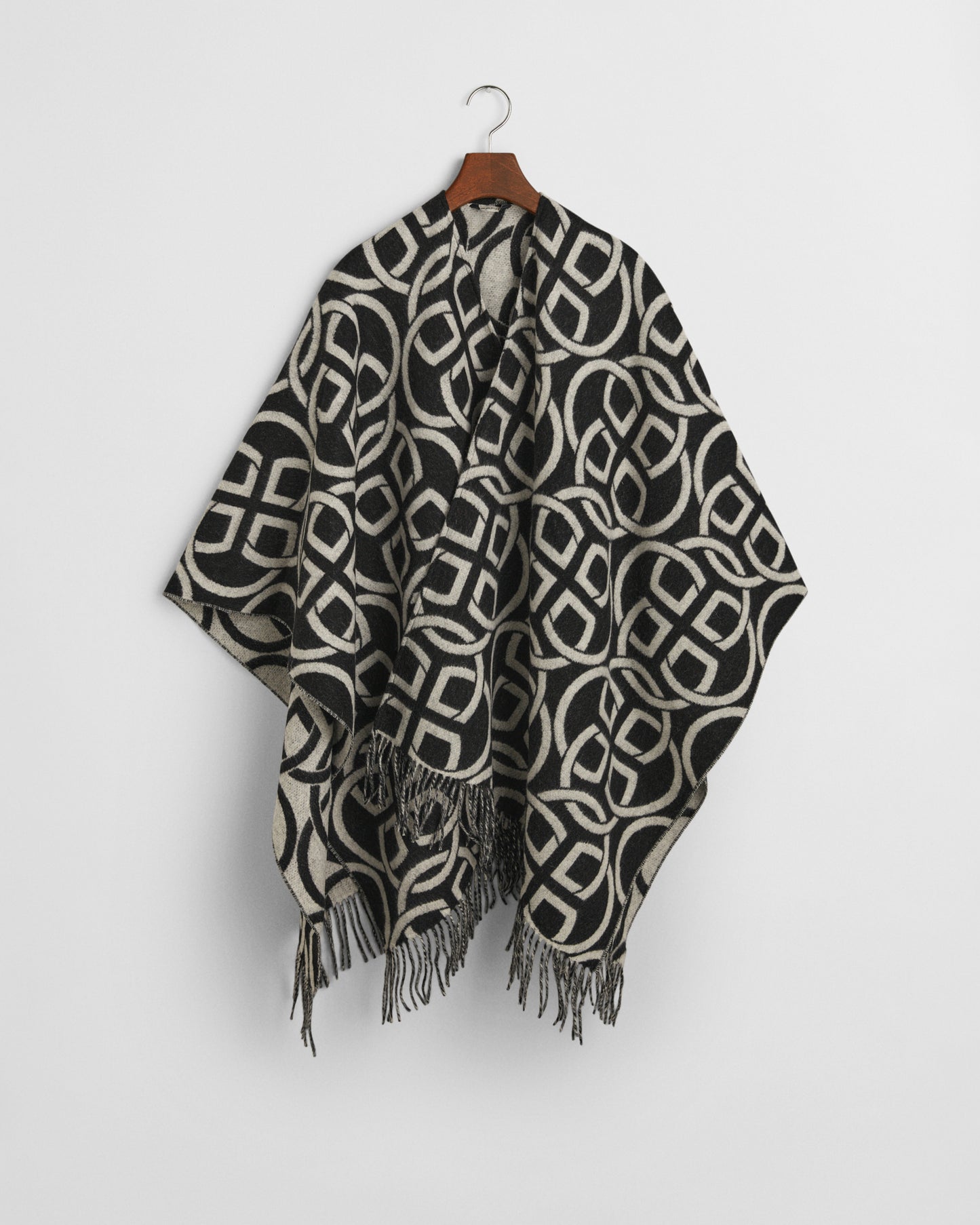 BLACK, G PATTERN WOOL PONCHO, FRONT-VIEW BY GANT AU.