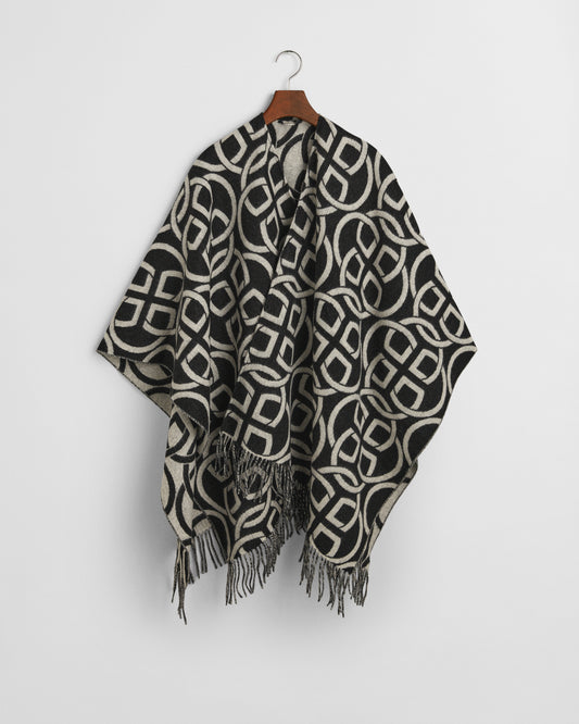 BLACK, G PATTERN WOOL PONCHO, FRONT-VIEW BY GANT AU.