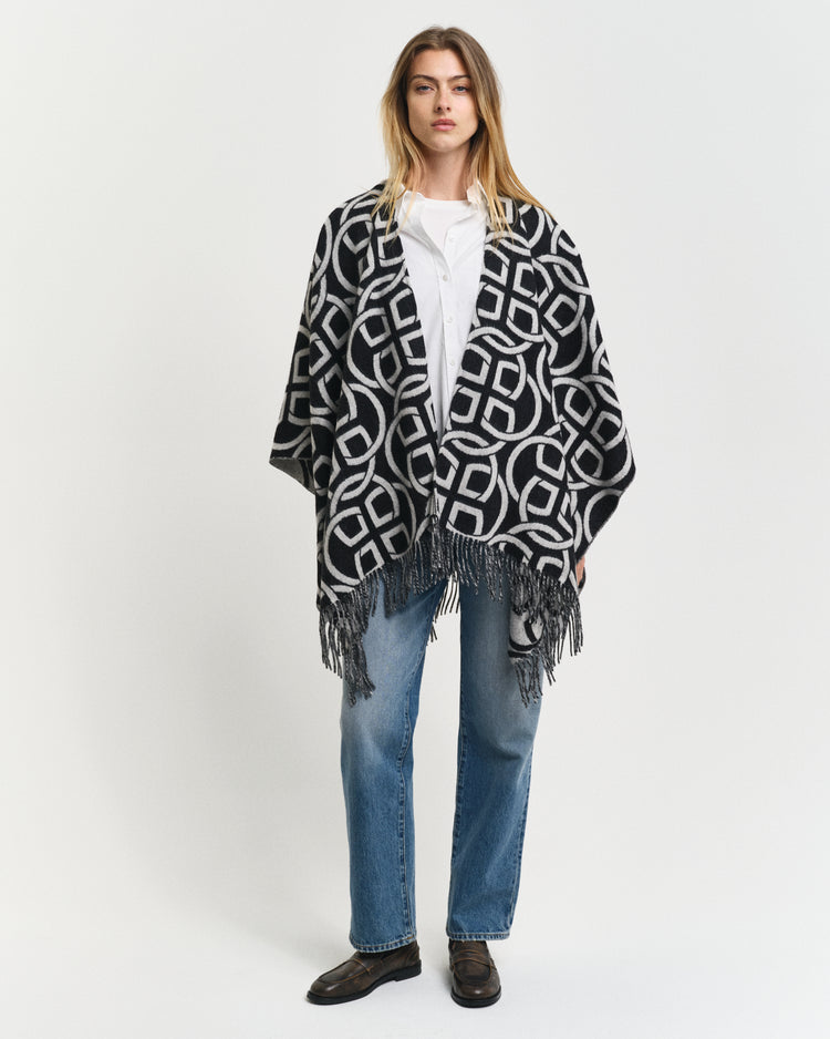 BLACK, G PATTERN WOOL PONCHO BY GANT AU.