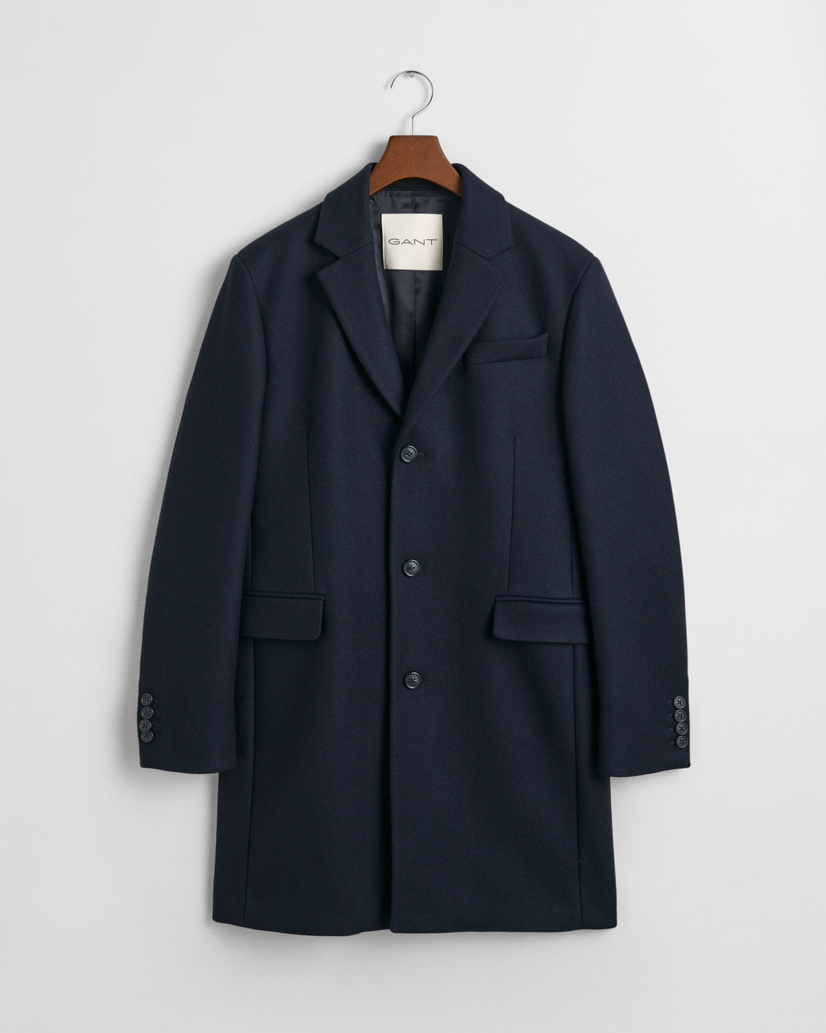 NIGHT BLUE, CLASSIC WOOL COAT, FLAT-LAY BY GANT AU.