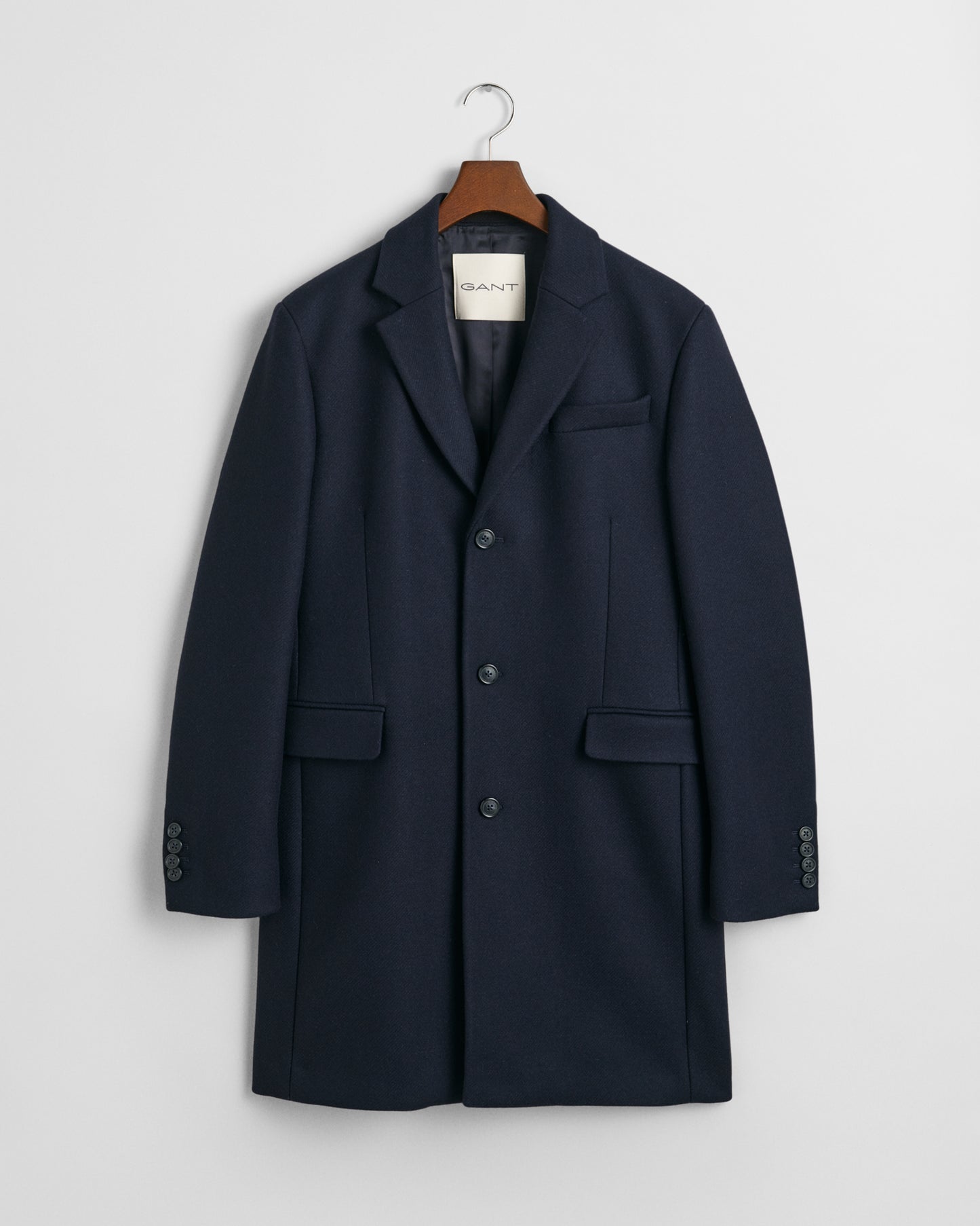 NIGHT BLUE, CLASSIC WOOL COAT, FLAT-LAY BY GANT AU.