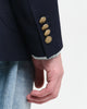 MODEL WEARING SLIM DB HOPSACK CLUB BLAZER