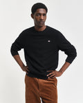 BLACK, COTTON MICRO TEXTURED C-NECK, FRONT-VIEW BY GANT AU.