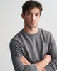 DARK GREY MELANGE, COTTON MICRO TEXTURED C-NECK, CLOSE-UP BY GANT AU.