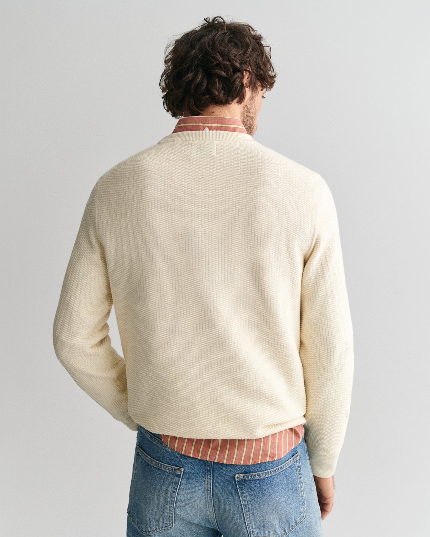 CREAM, COTTON MICRO TEXTURED C-NECK, BACK-VIEW BY GANT AU.